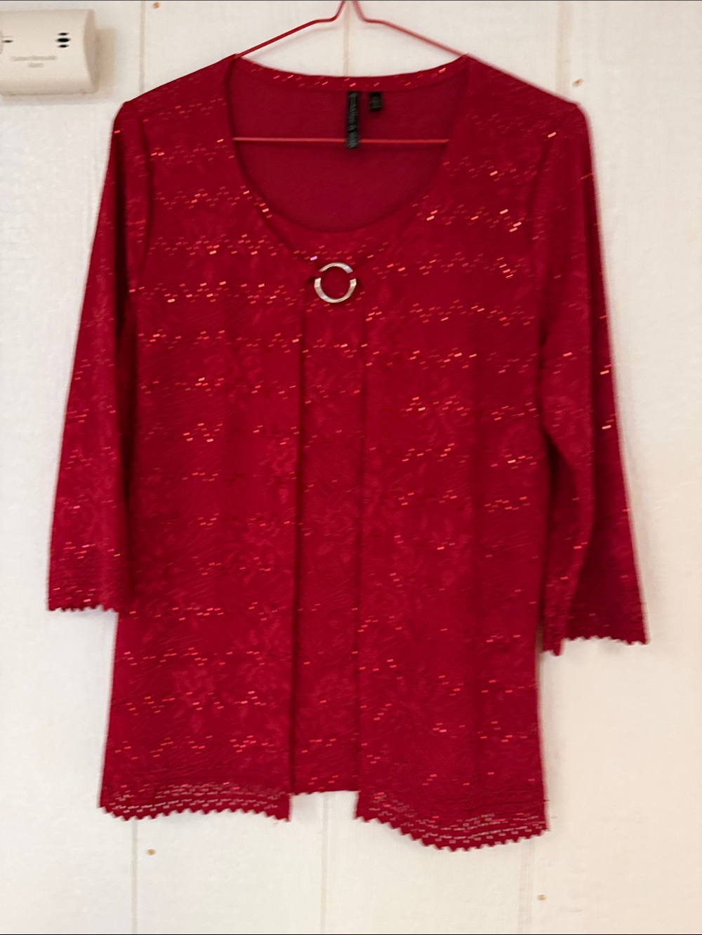 Allie & Rob Red Lace-Overlay Tunic with Decorative Ring